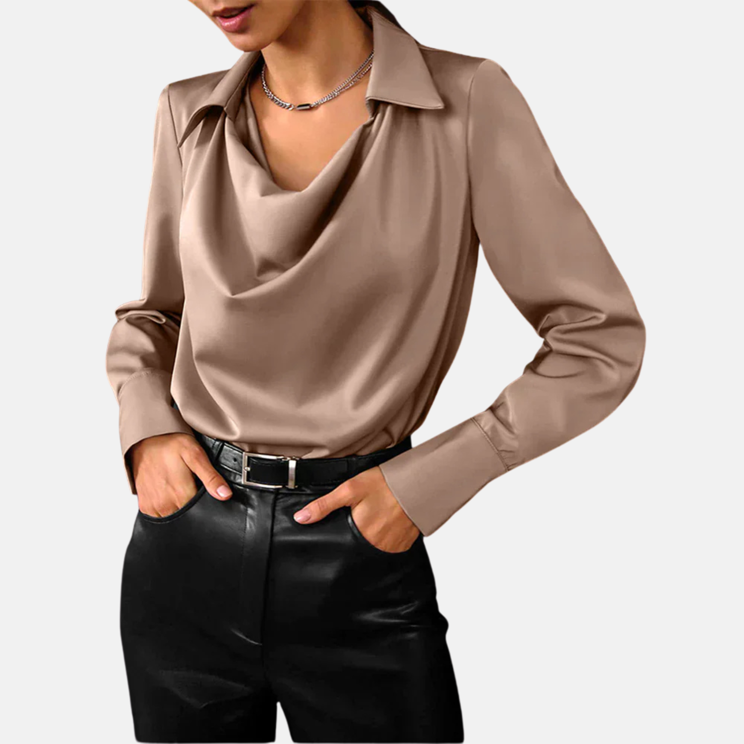 Aurora | Women’s Elegant Draped Collar Satin Blouse Prescott Mode