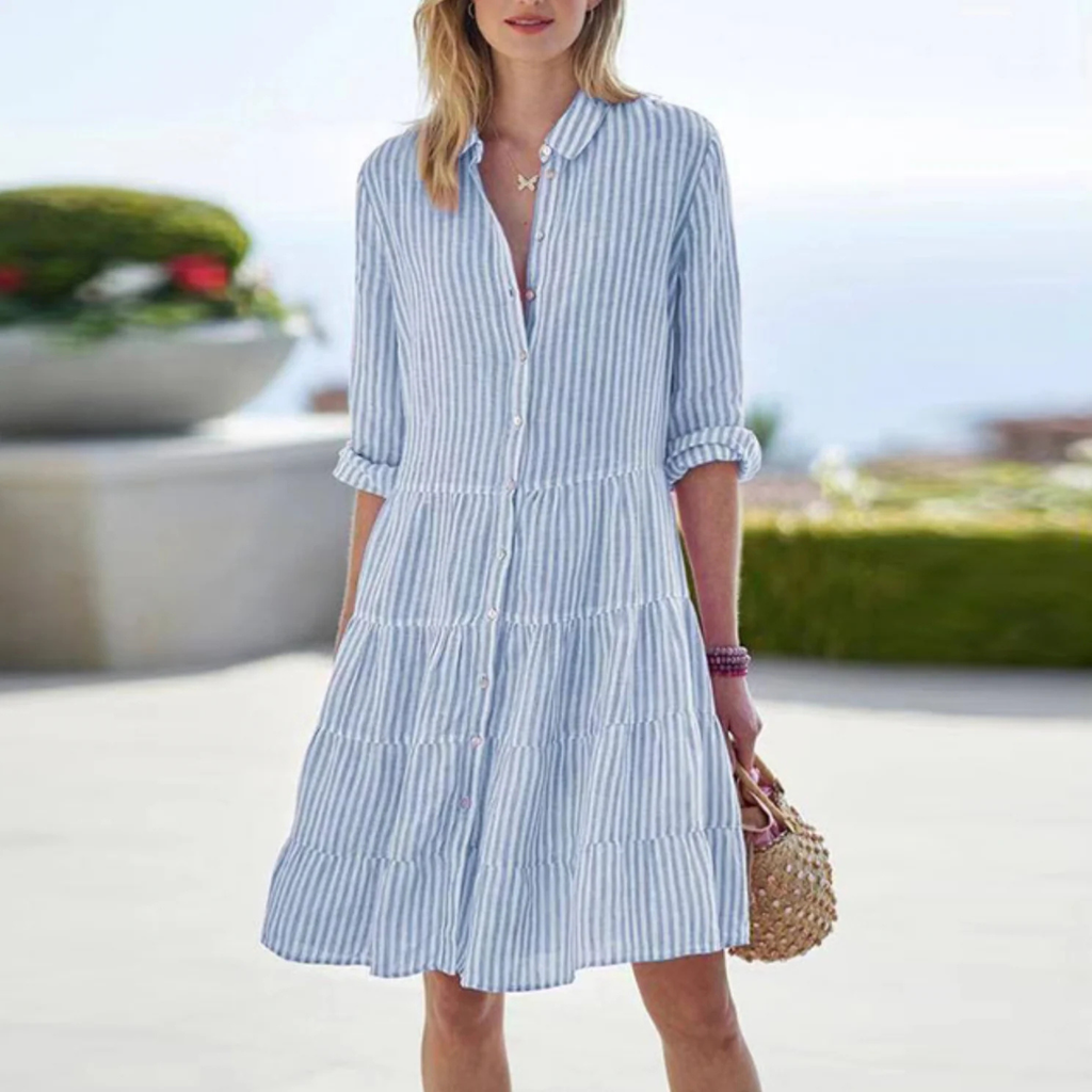 Women’s Striped Button-Up Mini Shirt Dress Prescott Mode