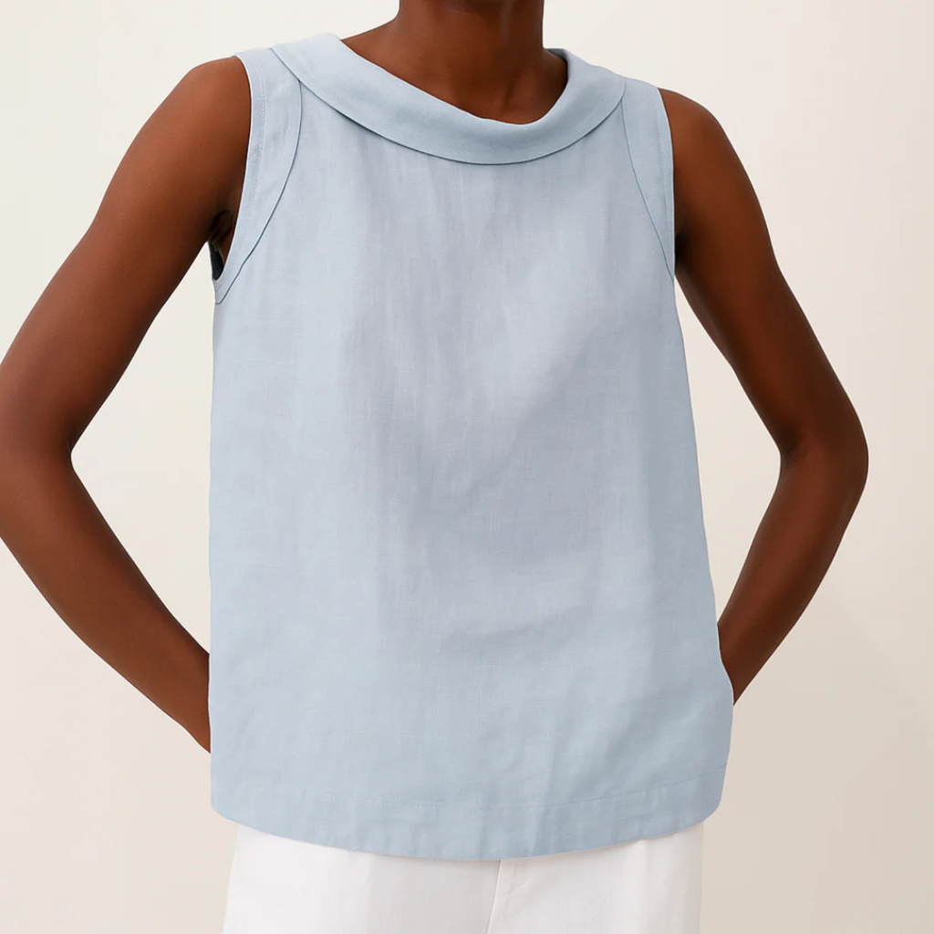 Women's Sleeveless Linen Roll Collar Top Prescott Mode