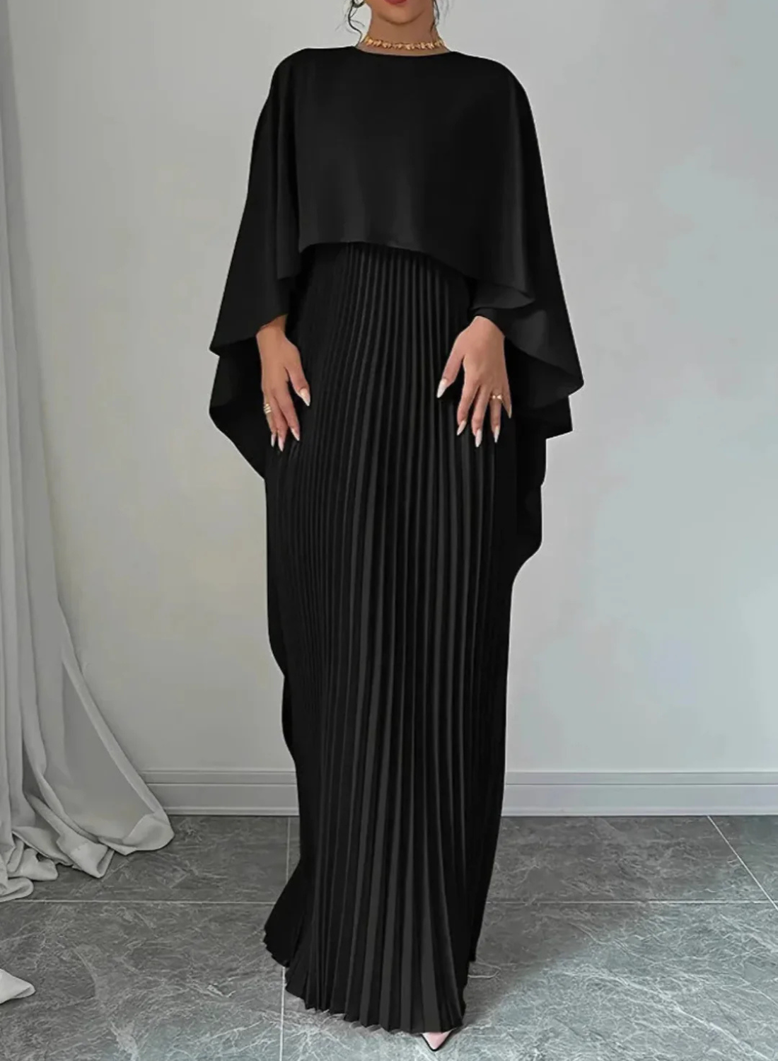 Seraphina | Women’s Elegant Pleated Cape Maxi Dress Prescott Mode