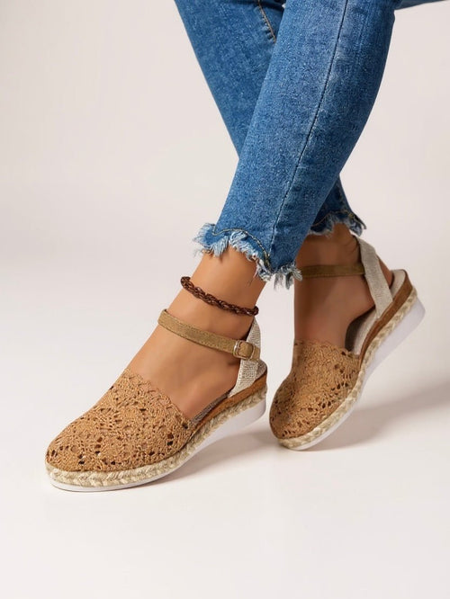 Boho Crochet Platform Sandals Women's Woven Ankle Strap - Brown