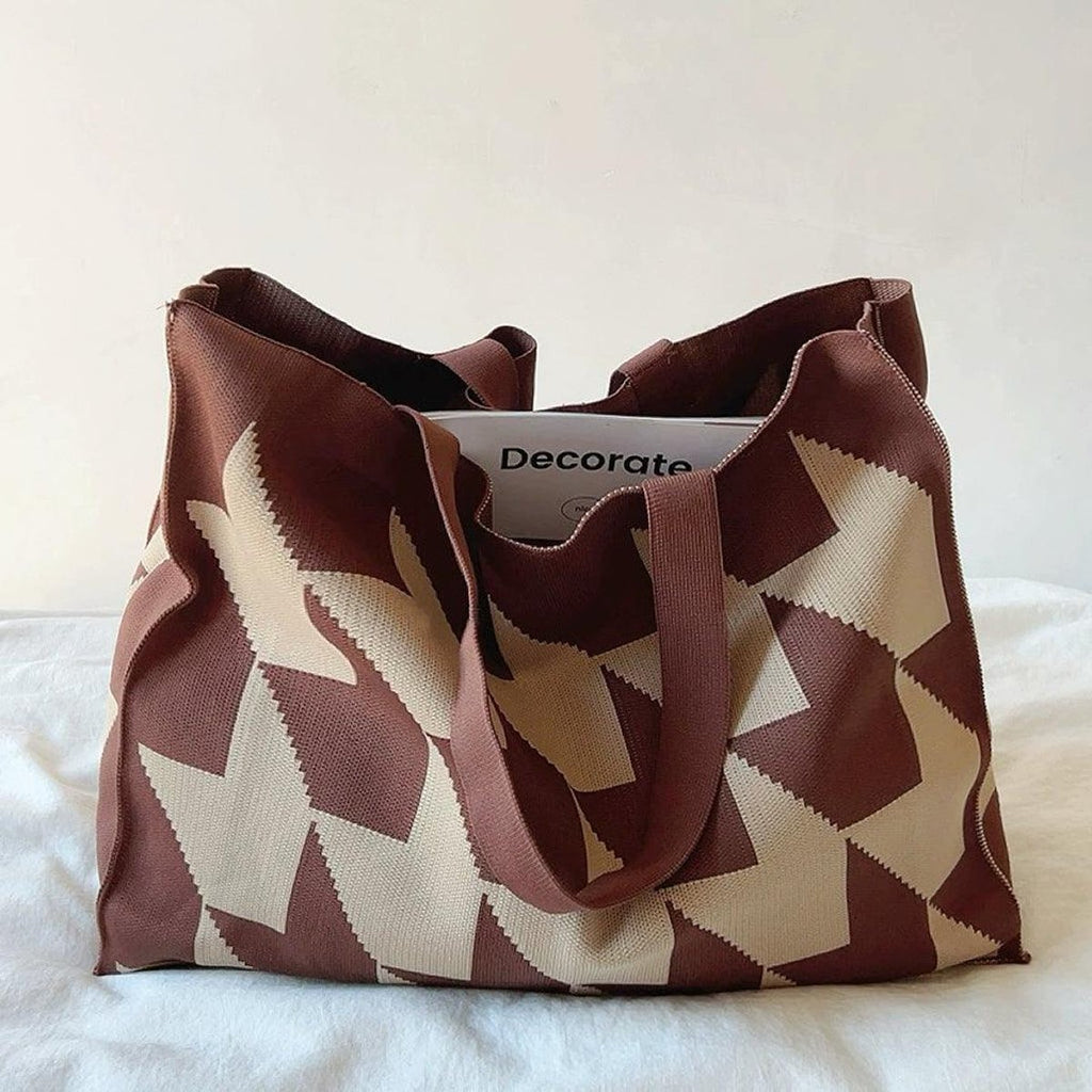 Graphic Print Oversized Canvas Tote Bag One Size - Braun