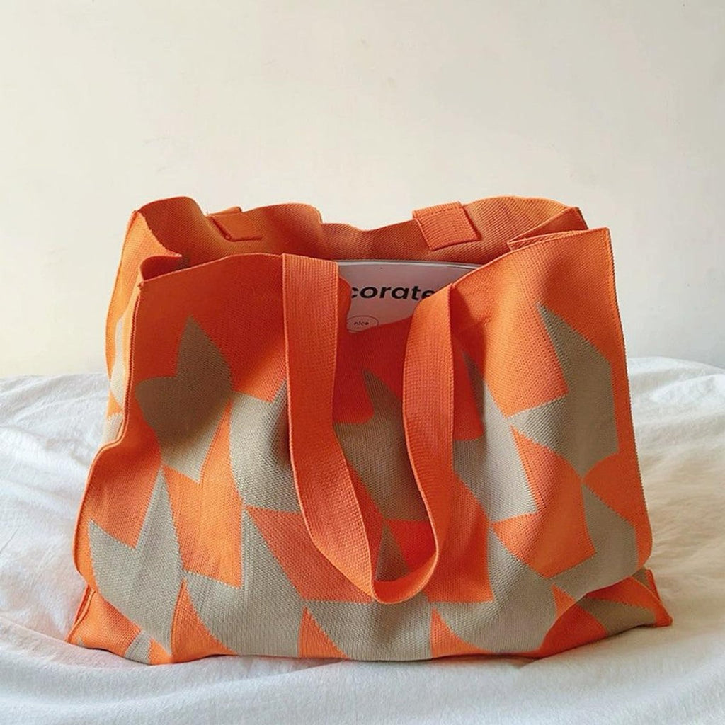 Graphic Print Oversized Canvas Tote Bag One Size - Orange