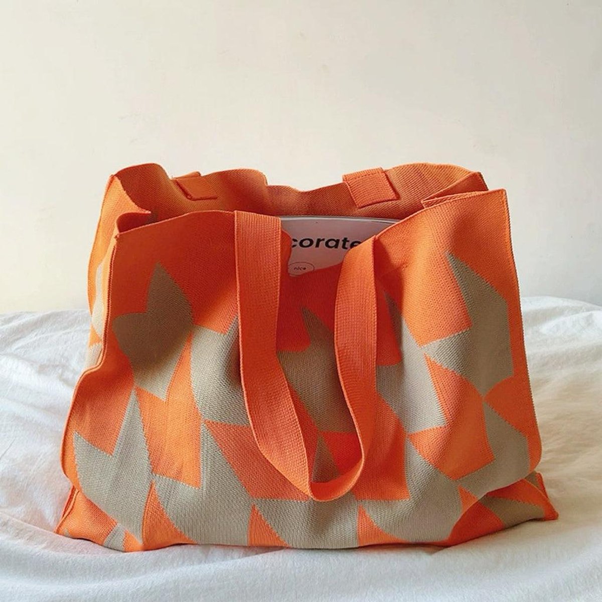 Graphic Print Oversized Canvas Tote Bag One Size - Orange