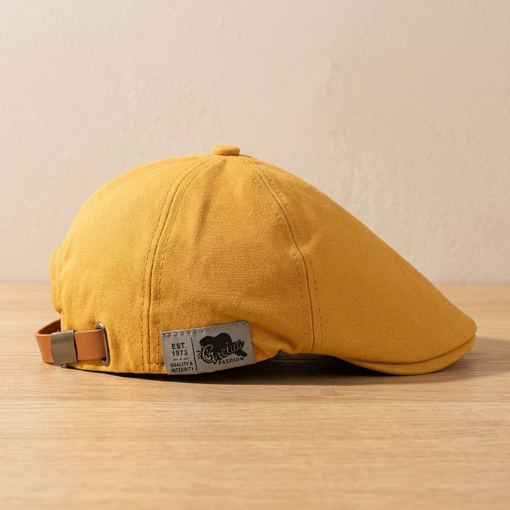 Men's Adjustable Cotton Flat Cap Newsboy Beret Hat - Yellow