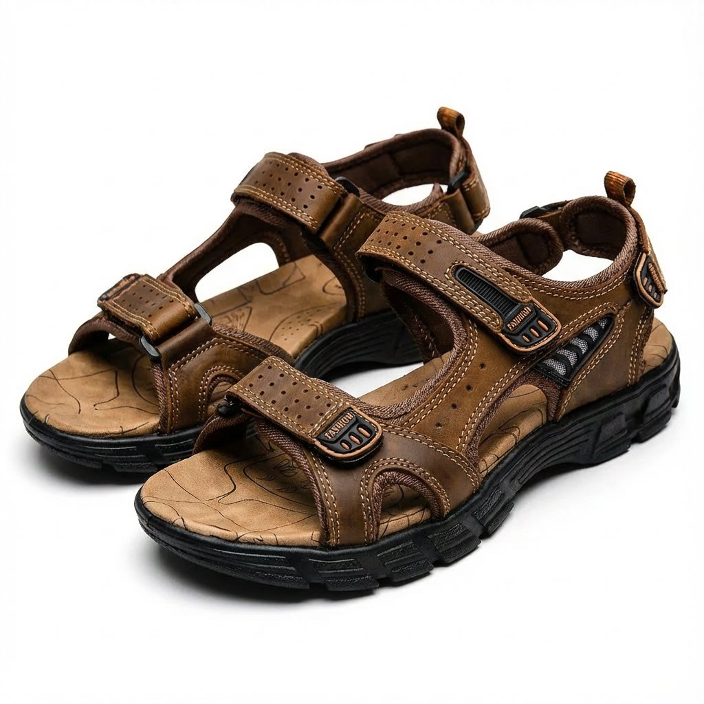 Men's Adjustable Velcro-Strap Outdoor Trekking Sandals - Marrón