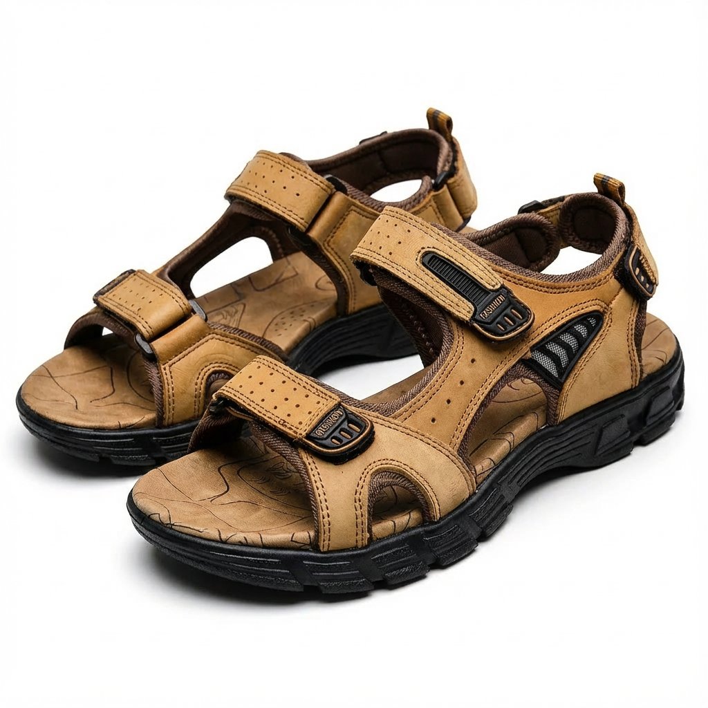 Men's Adjustable Velcro-Strap Outdoor Trekking Sandals - Marrón claro