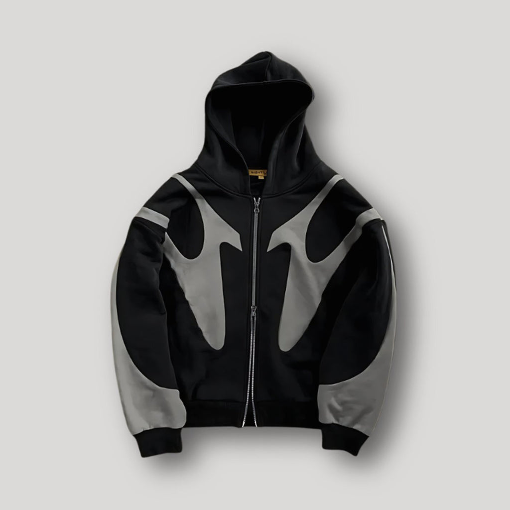 Men's Bold Contrast-Panel Full-Zip Graphic Hoodie - Black