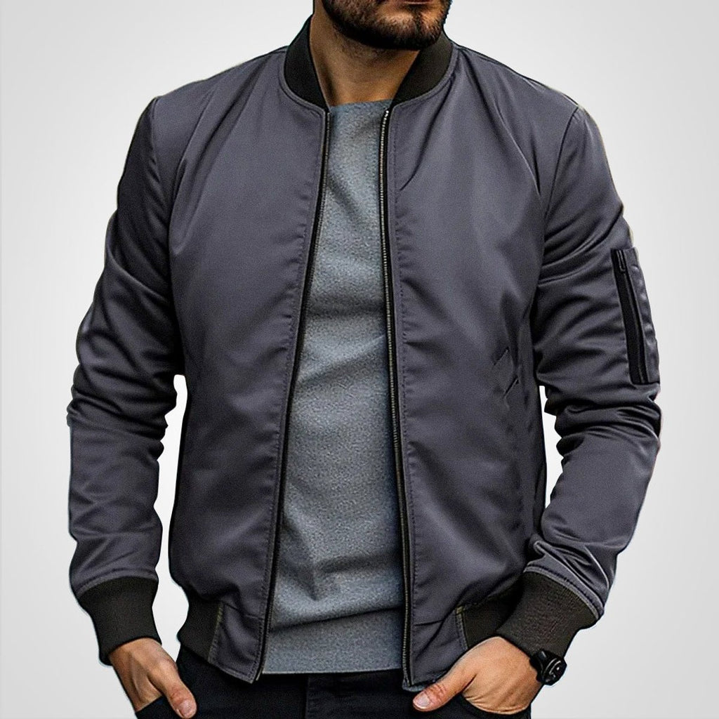 Mens Bomber Jacket Classic Zip-Up Lightweight Outerwear - Dark Gray