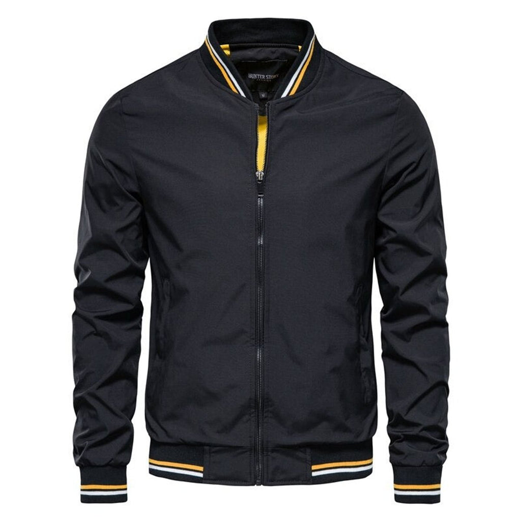 Mens Bomber Jacket Solid Color Zip-Up Casual Outerwear