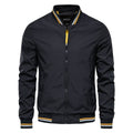 Mens Bomber Jacket Solid Color Zip-Up Casual Outerwear