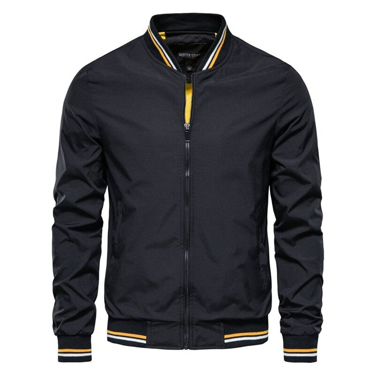 Mens Bomber Jacket Solid Color Zip-Up Casual Outerwear