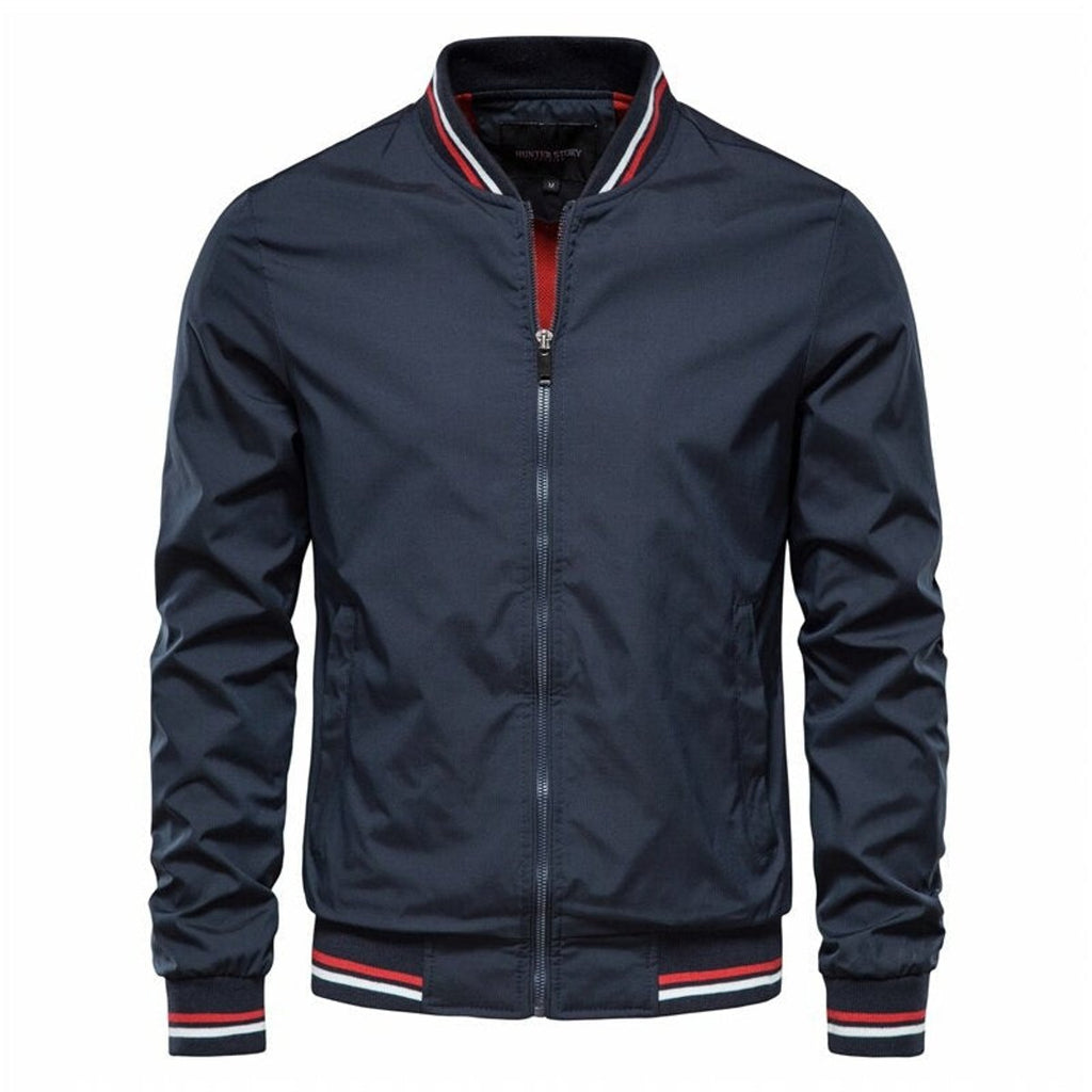 Mens Bomber Jacket Solid Color Zip-Up Casual Outerwear