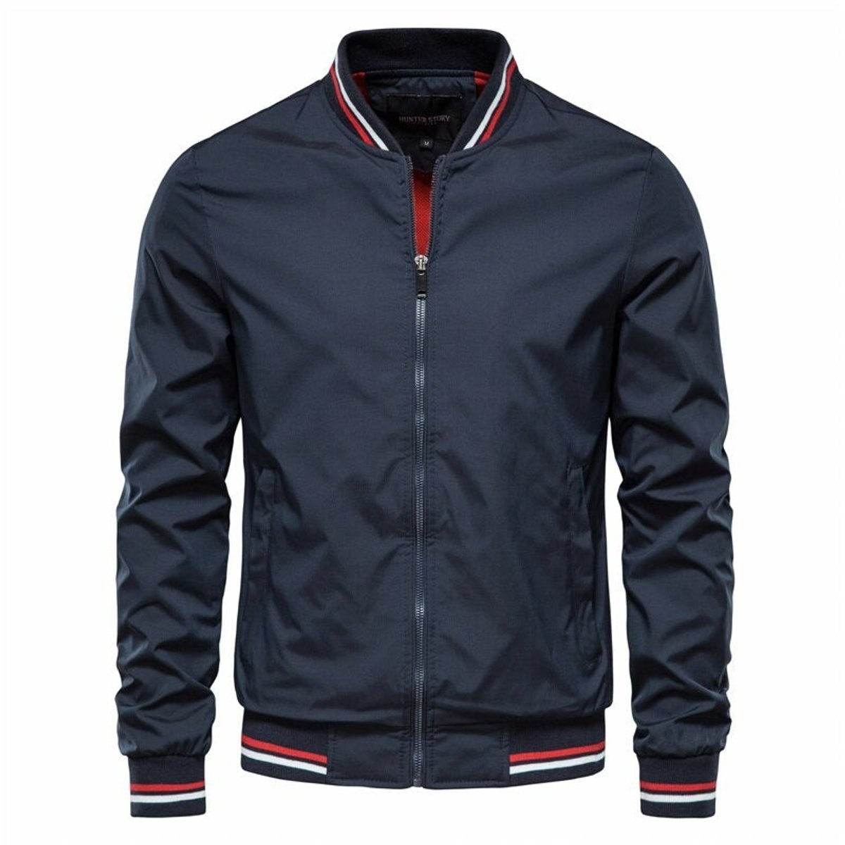 Mens Bomber Jacket Solid Color Zip-Up Casual Outerwear