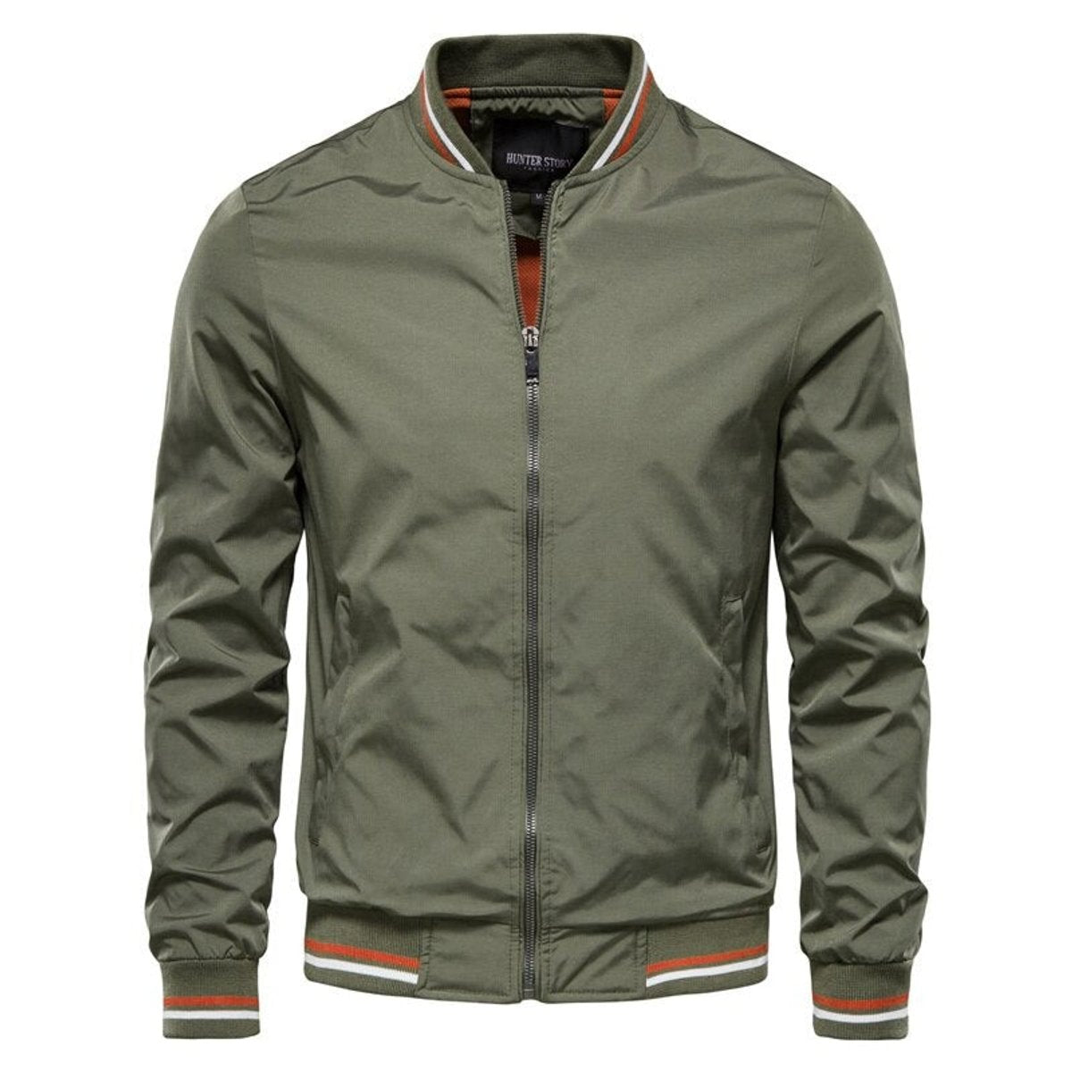 Mens Bomber Jacket Solid Color Zip-Up Casual Outerwear