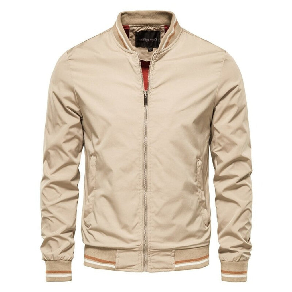 Mens Bomber Jacket Solid Color Zip-Up Casual Outerwear