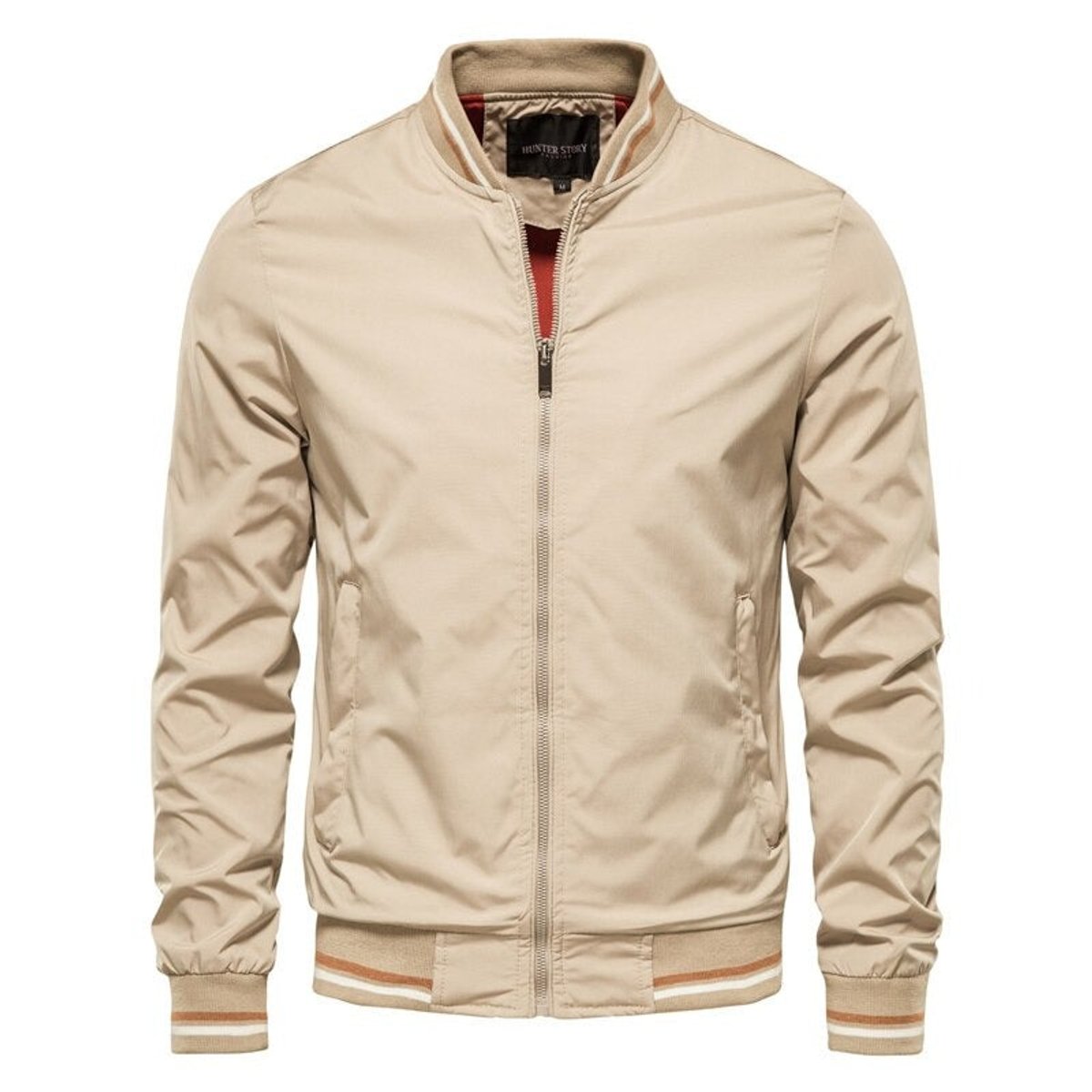 Mens Bomber Jacket Solid Color Zip-Up Casual Outerwear