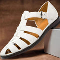 Men's Buckle-Strap Leather Roman Gladiator Sandals - White