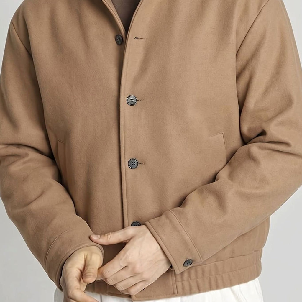 Men's Button-Front Wool-Blend Bomber Jacket - Khaki