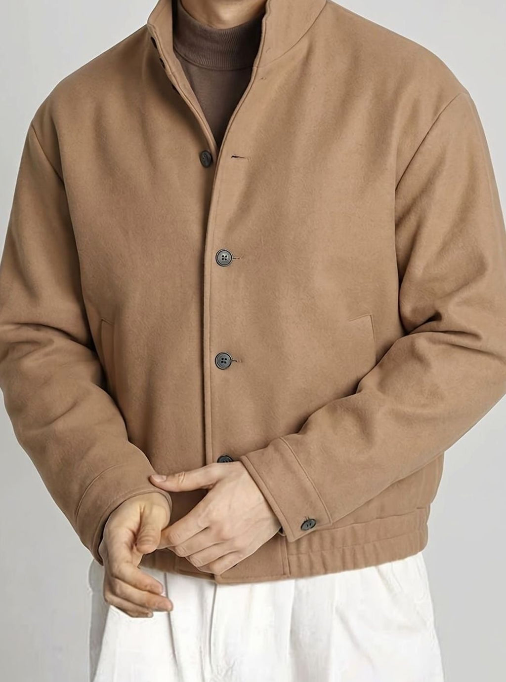 Men's Button-Front Wool-Blend Bomber Jacket