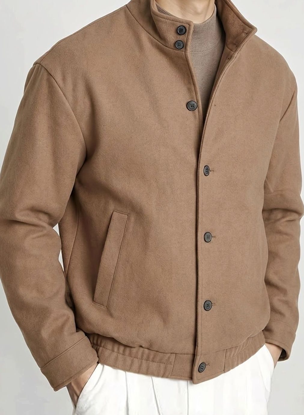 Men's Button-Front Wool-Blend Bomber Jacket