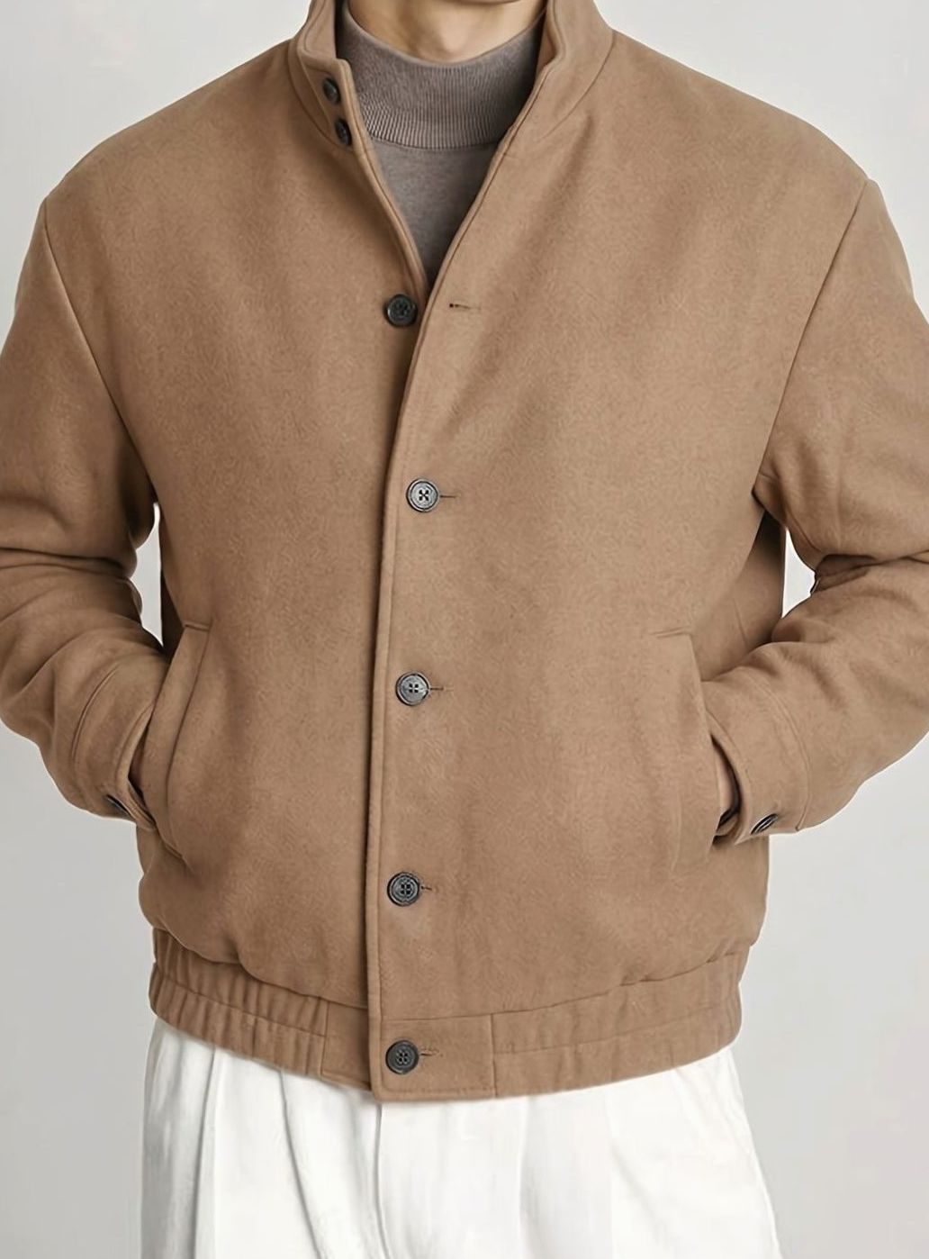 Men's Button-Front Wool-Blend Bomber Jacket
