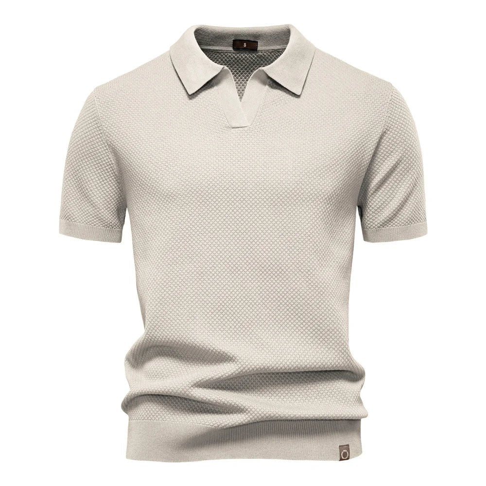 Men's Buttonless Polo Shirt Short Sleeve Textured Knit - Beige