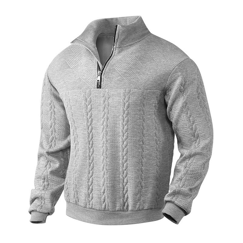 Men's Cable Knit Sweater Quarter-Zip Pullover - Marled Gray