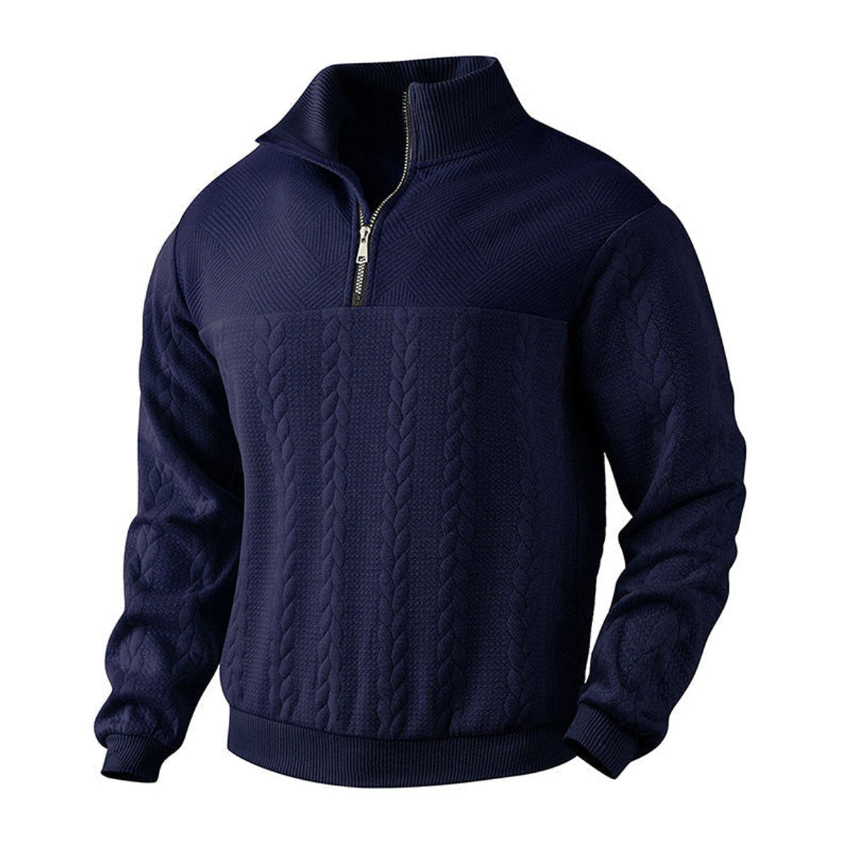 Men's Cable Knit Sweater Quarter-Zip Pullover - Navy Blue
