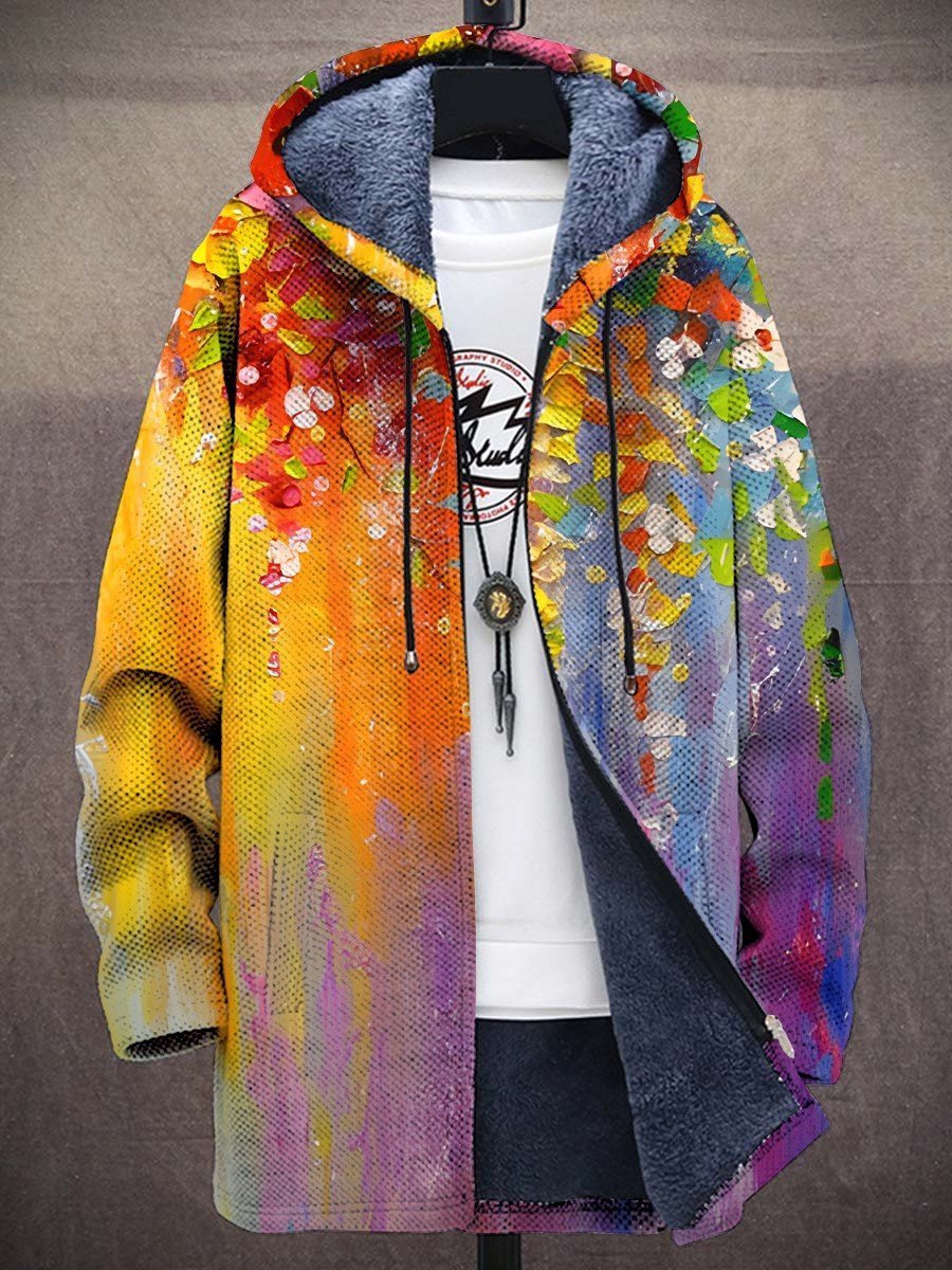 Mens Cardigan Fleece-Lined Zip-Up Abstract Art Print Hoodie