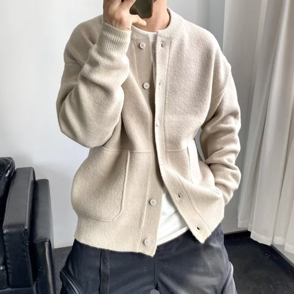 Mens Cardigan Relaxed-Fit Button-Front Knit Sweater - Beige