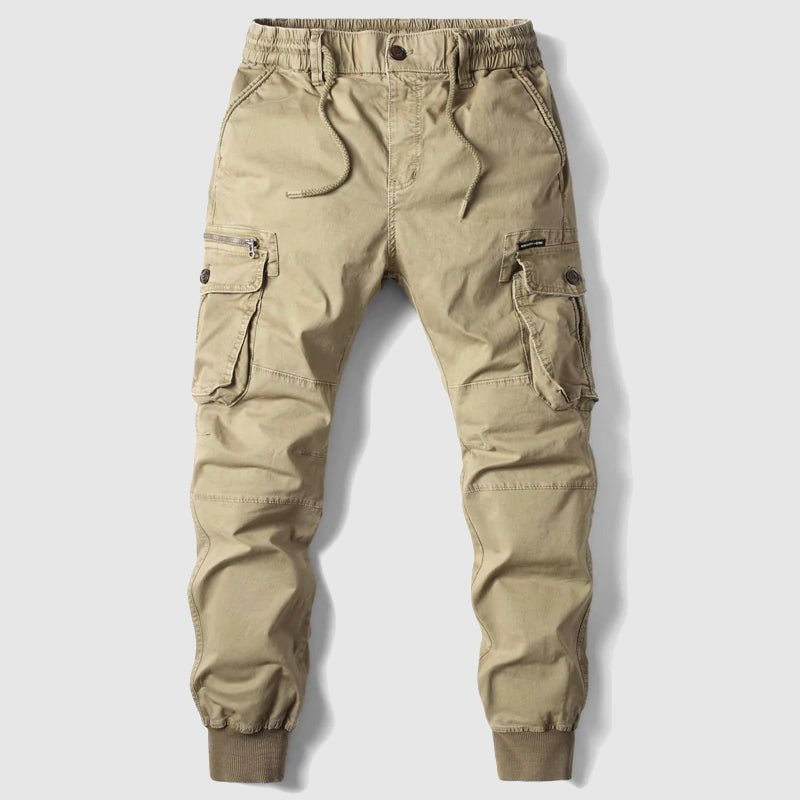 Men's Cargo Jogger Pants Slim Fit Utility Pockets Ribbed Cuffs - Khaki