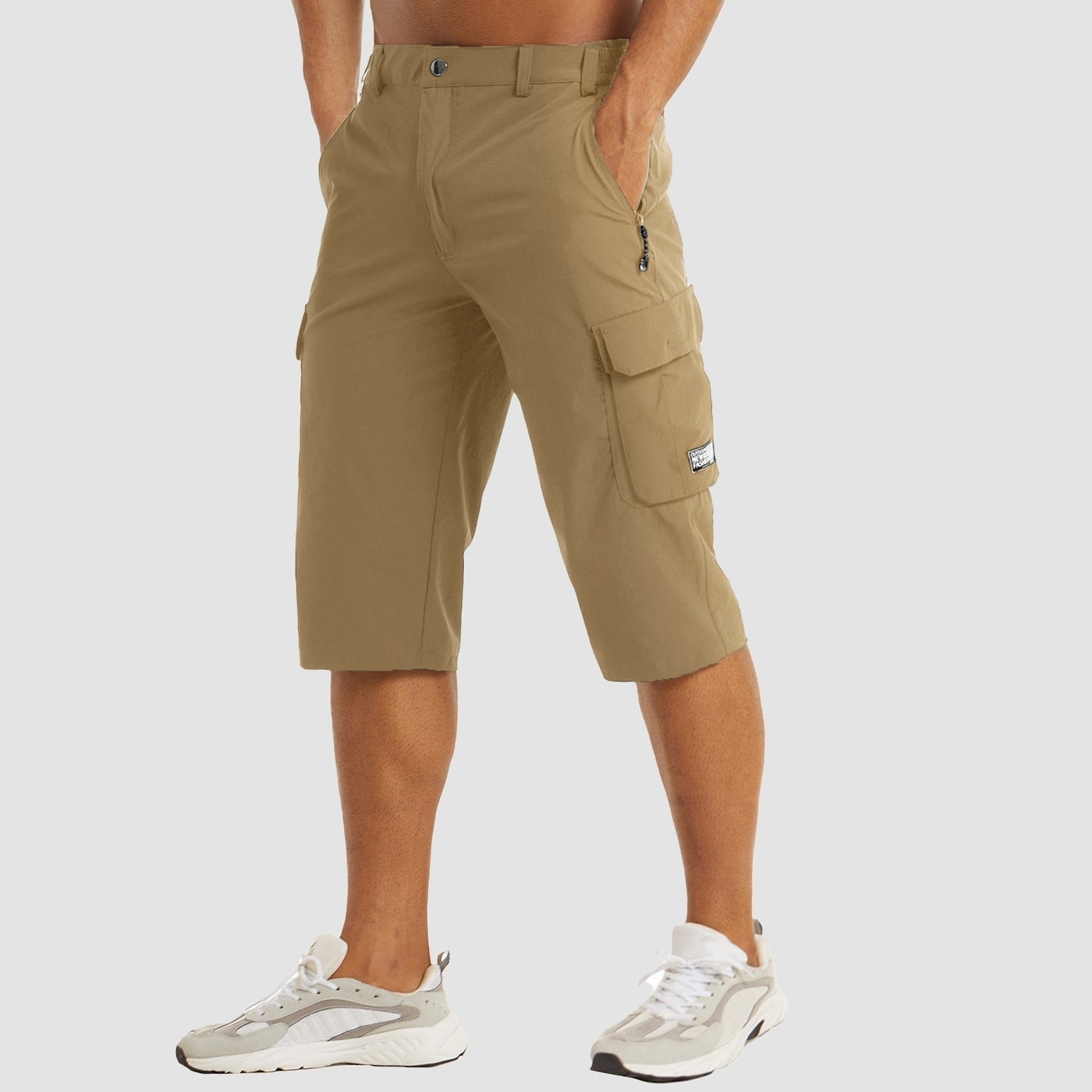 Men's Cargo Shorts Knee Length with Multiple Pockets - Khaki