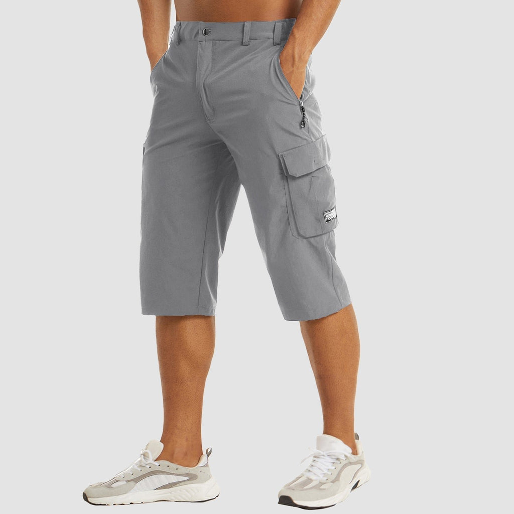 Men's Cargo Shorts Knee Length with Multiple Pockets - Light Gray