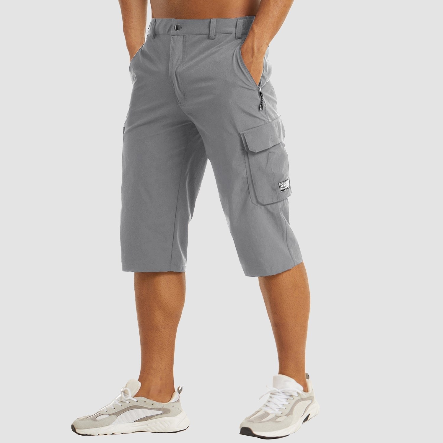 Men's Cargo Shorts Knee Length with Multiple Pockets - Light Gray