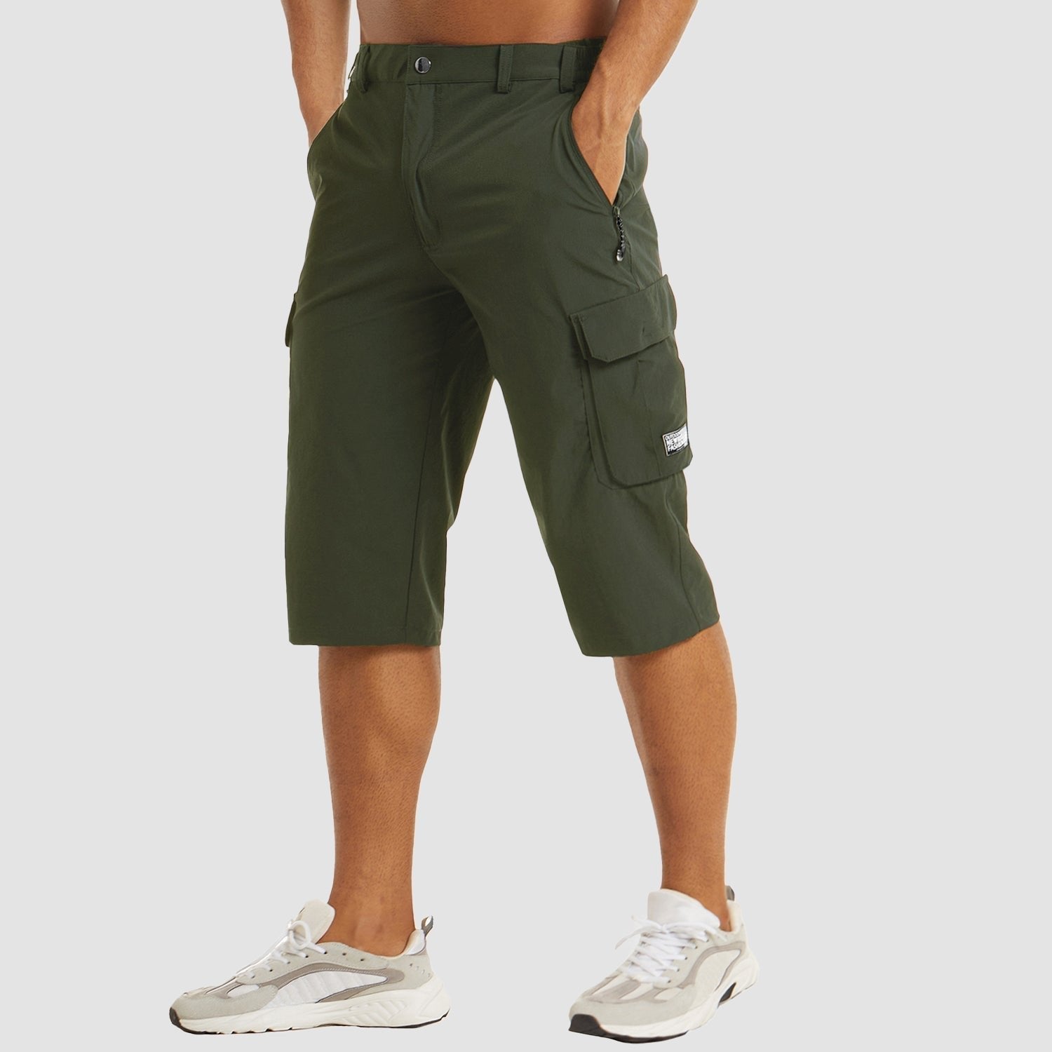 Men's Cargo Shorts Knee Length with Multiple Pockets - Dark Green
