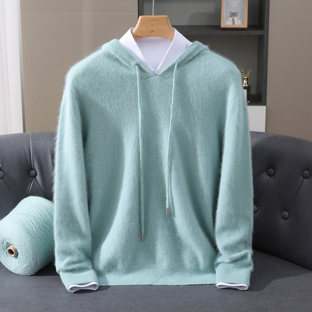 Men's Cashmere Hooded Pullover Sweater Soft Knit Hoodie - Teal
