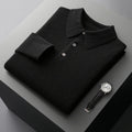 Men's Cashmere Polo Knit Sweater Long Sleeve Button Collar Pullover - Black