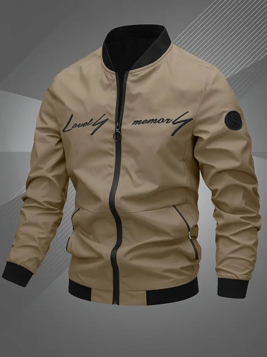 Men's Casual Lightweight Zip-Up Mens Bomber Jacket - Khaki
