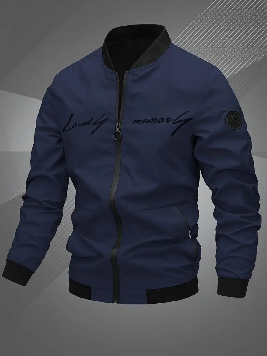 Men's Casual Lightweight Zip-Up Mens Bomber Jacket - Navy Blue