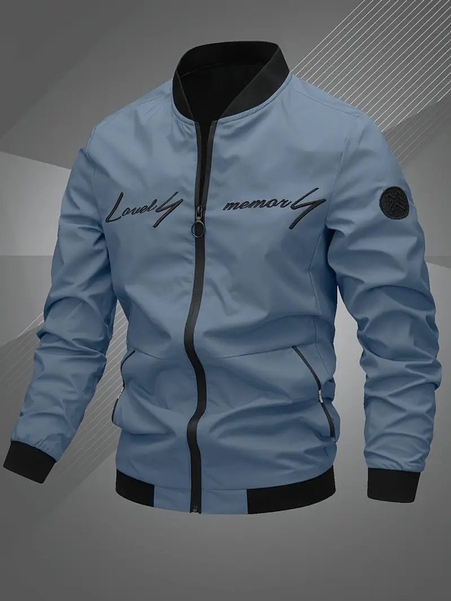 Men's Casual Lightweight Zip-Up Mens Bomber Jacket - Fog Blue
