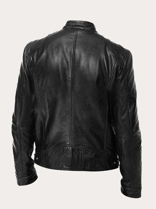 Men's Classic Biker-Style Zip-Up Leather Jacket