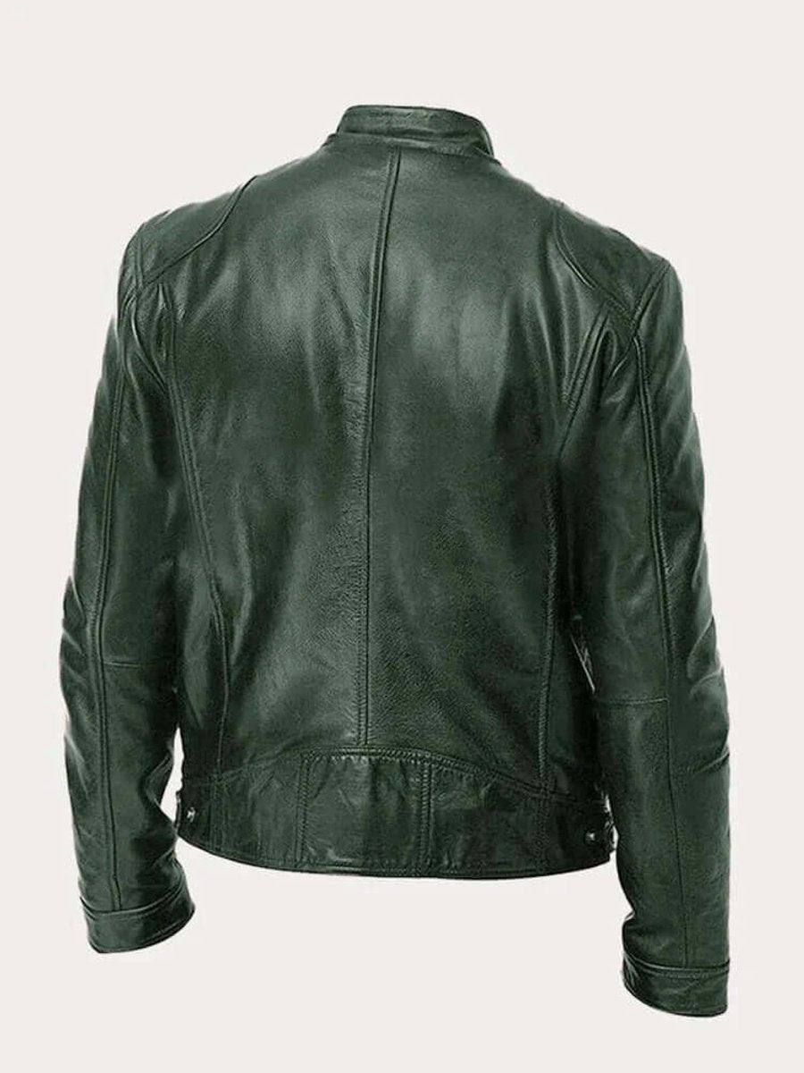 Men's Classic Biker-Style Zip-Up Leather Jacket