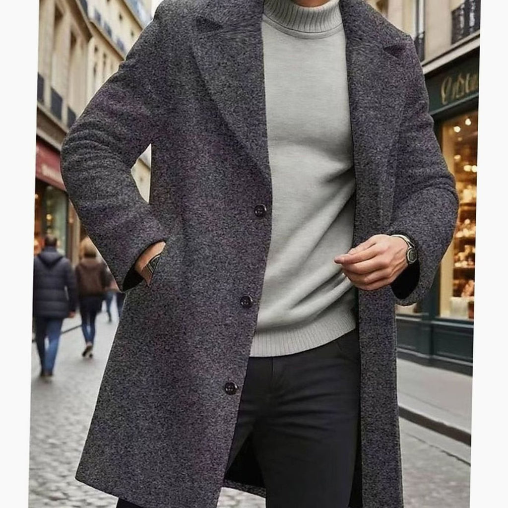 Men's Classic Long Wool Coat Single-Breasted Overcoat - Dark Gray