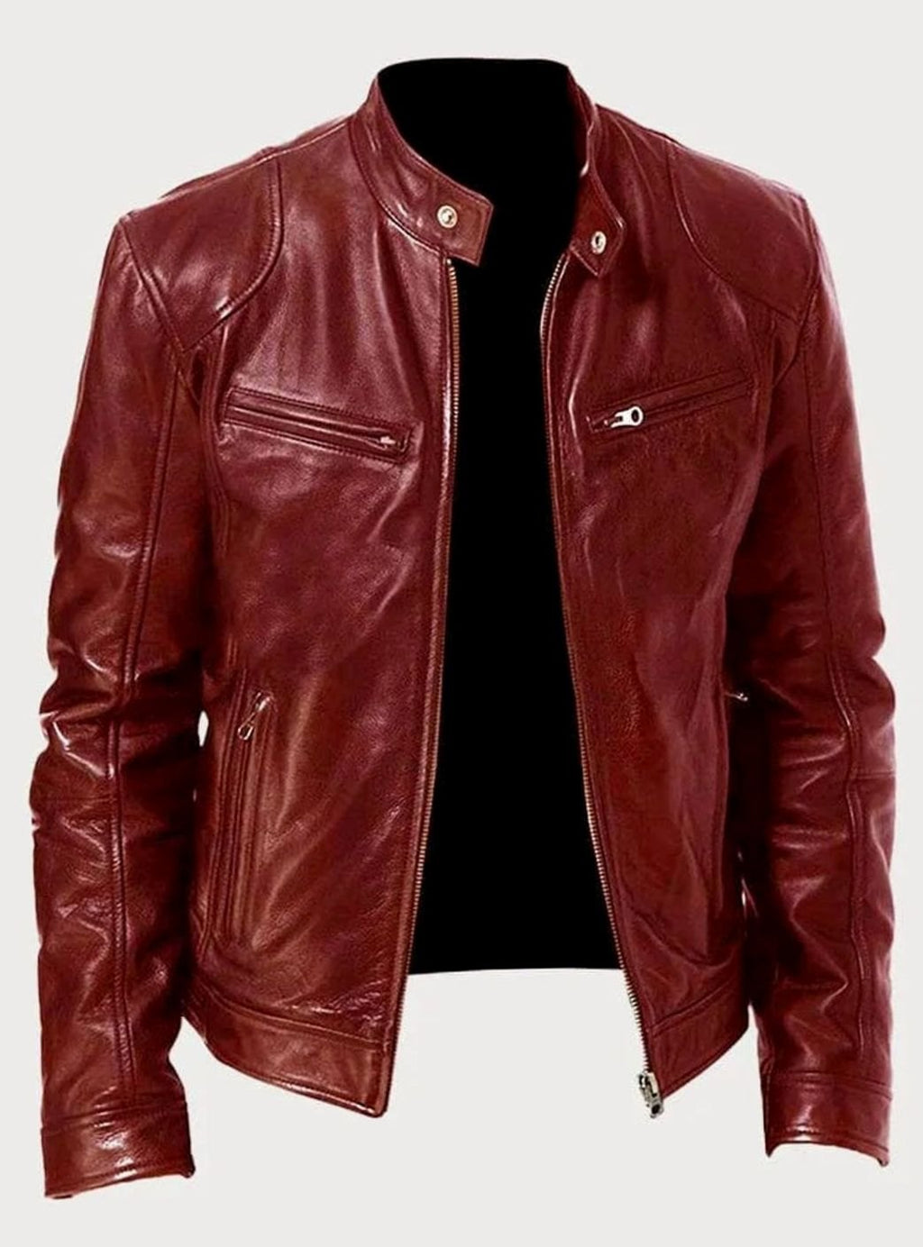 Men's Classic Moto-Inspired Zip-Up Leather Style Jacket - Red