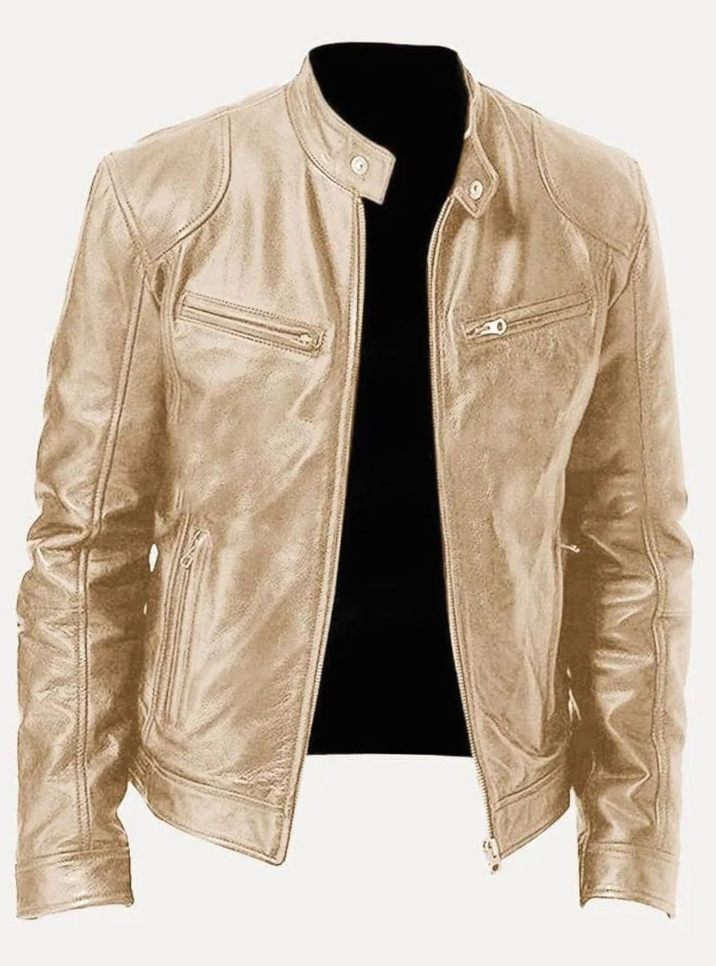 Men's Classic Moto-Inspired Zip-Up Leather Style Jacket - Gold