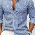 Men's Classic Striped Button-Down Long Sleeve Shirt - Sky Blue