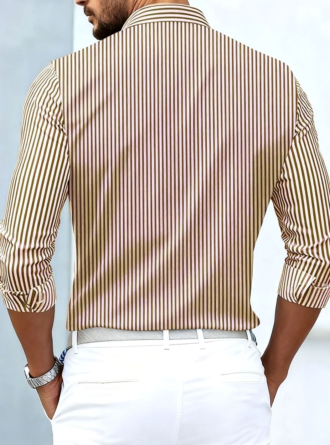 Men's Classic Striped Button-Down Long Sleeve Shirt