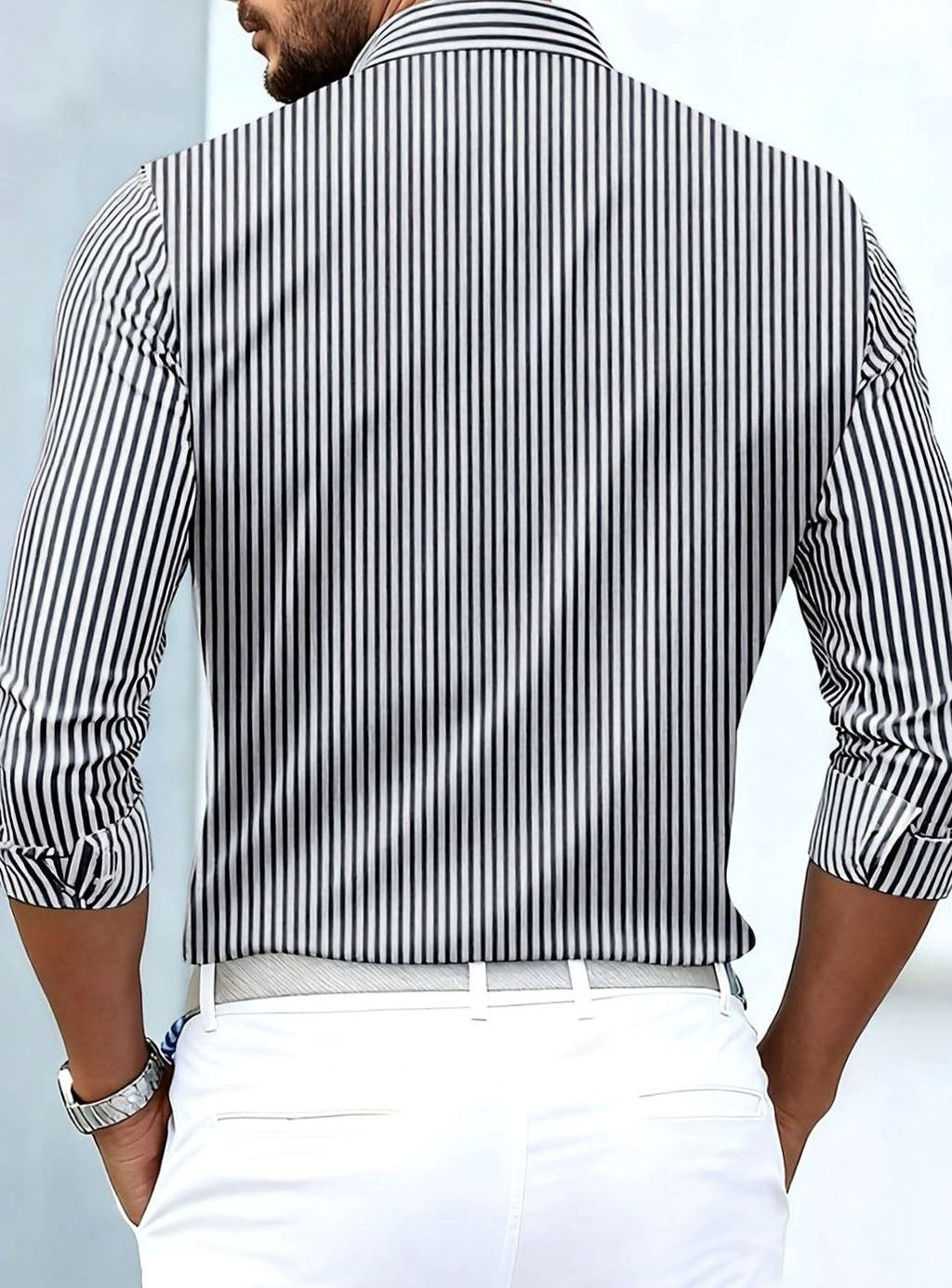Men's Classic Striped Button-Down Long Sleeve Shirt