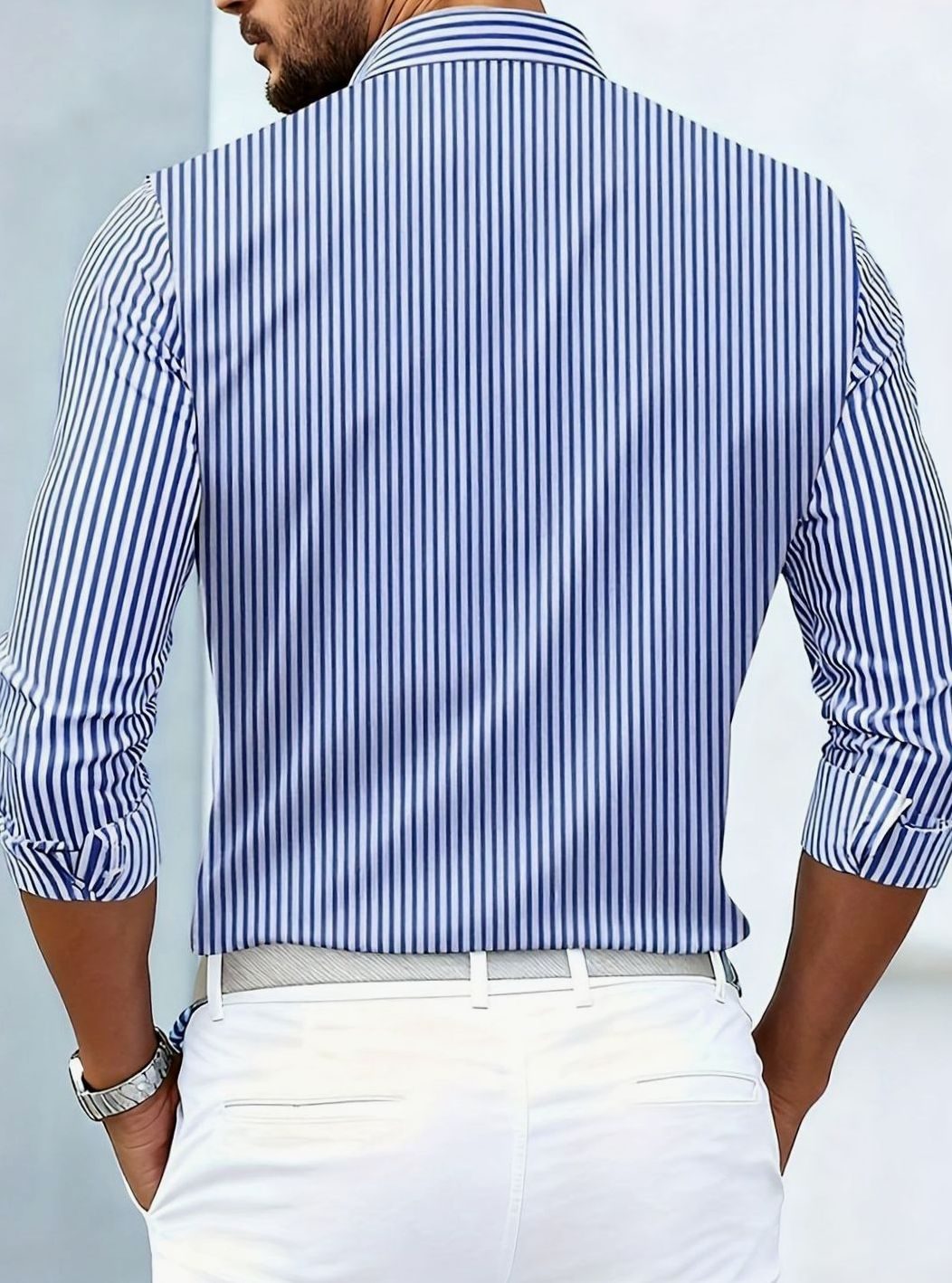Men's Classic Striped Button-Down Long Sleeve Shirt